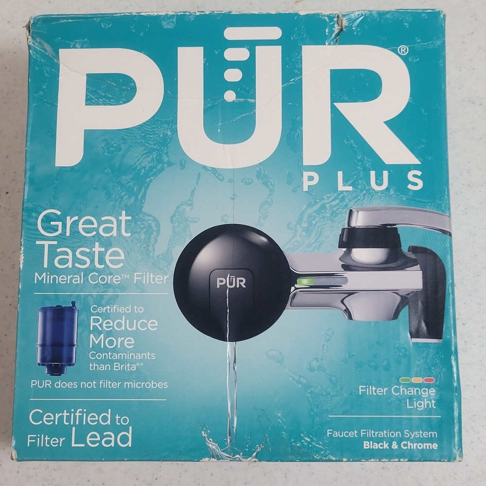 PUR PLUS Faucet Mount Water Filtration System Black Chrome PFM200B Lead Filter